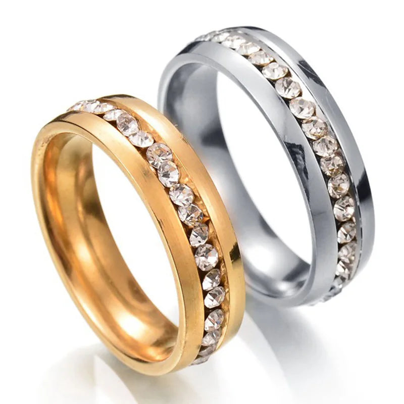 Cute Vintage Stainless Steel Ring Anel Inlay Reinestone Bridal Engagement Wedding Ring for Women Christmas Gift Fashion Jewelry