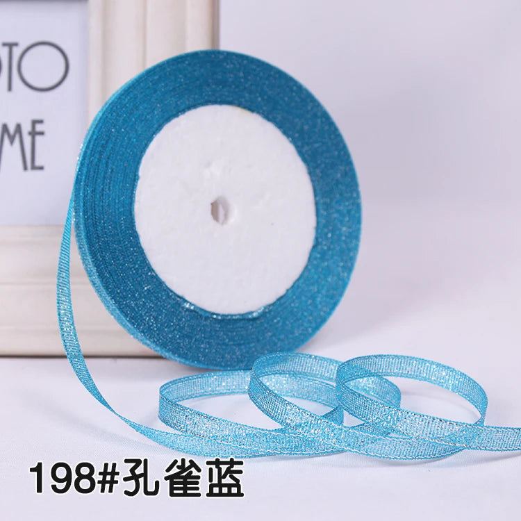 1/4" (6mm) 25yards Gold Silver Metallic Glitter Ribbons For DIY Crafts Sewing Fabric Christmas Party Wedding Supplies Gift Wrap