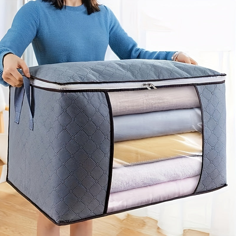 1pc Large Non-Woven Fabric Clothes Storage Organizer | With Clear View Window & Secure Zipper Closure - Multipurpose Garment Protector For Blankets, Comforters, Seasonal Clothing Storage, Under-Bed Storage